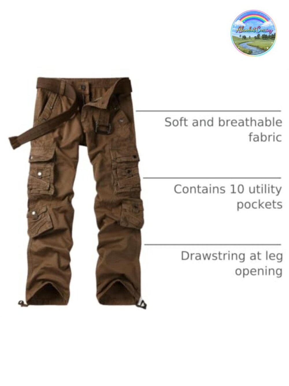Men's 100% Cotton Cargo Pants Relaxed Fit Tactical Hiking Work Pants Multi - Picture 3 of 6